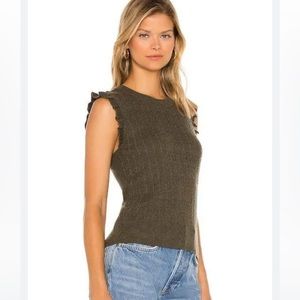 PAIGE Women's Gardenia Sleeveless Ruffle Trim Cotton/Silk Blend Sweater tank